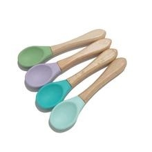 Cuillère en bois BPA d'alimentation infantile de poignée catégorie comestible libre cuillère molle de bébé de silicone