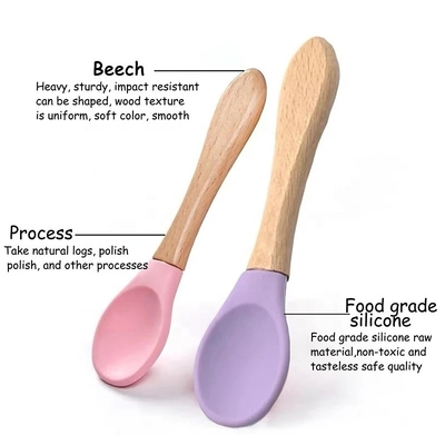Cuillère en bois BPA d'alimentation infantile de poignée catégorie comestible libre cuillère molle de bébé de silicone