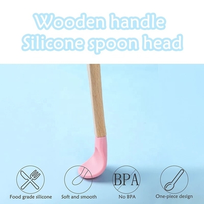 Cuillère en bois BPA d'alimentation infantile de poignée catégorie comestible libre cuillère molle de bébé de silicone