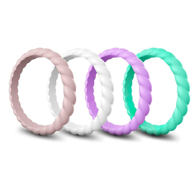 Noir empilable tressé mince Ring Hypoallergenic Silicone Wedding Rings de sport pour des femmes