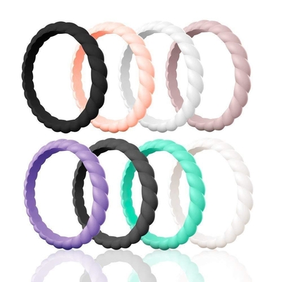 Noir empilable tressé mince Ring Hypoallergenic Silicone Wedding Rings de sport pour des femmes