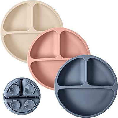 Le silicone de catégorie comestible du bébé 100% d'enfant en bas âge de micro-onde divisé plaque BPA libre avec l'aspiration